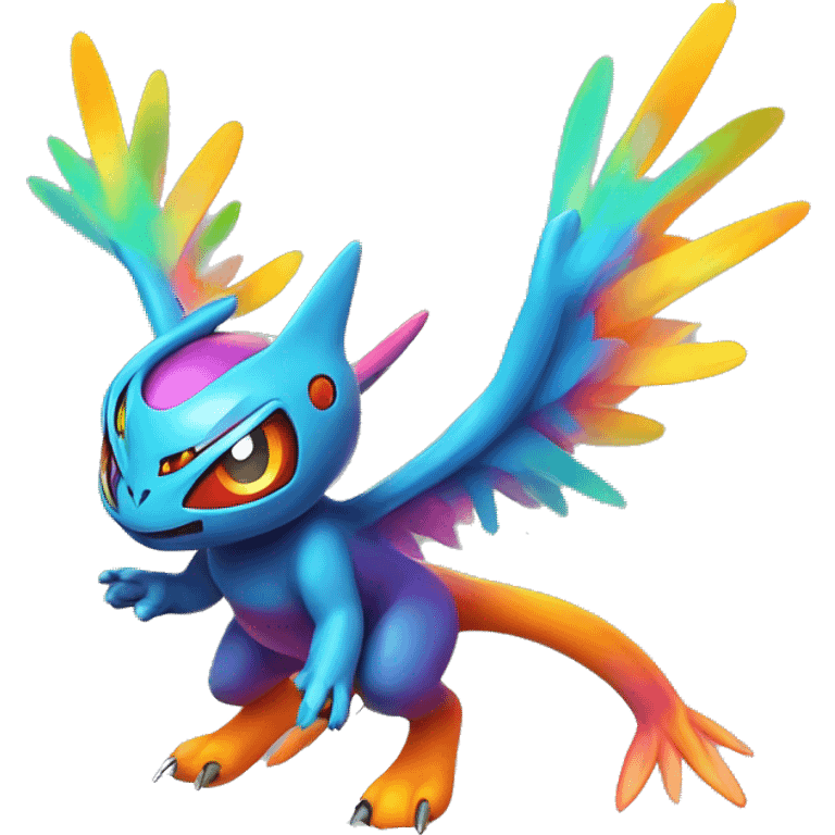 Colorful Neon Colors Vibrant Colors Flying Futuristic Fakémon-Pokémon-Creature Full Body emoji