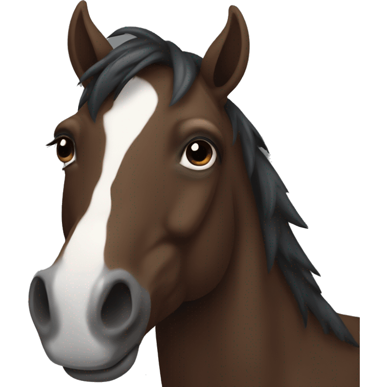 Dark brown horse with white mark on forehead in the shape of Australia  emoji