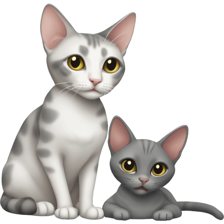 One grey house cat and one grey oriental shorthair cat emoji