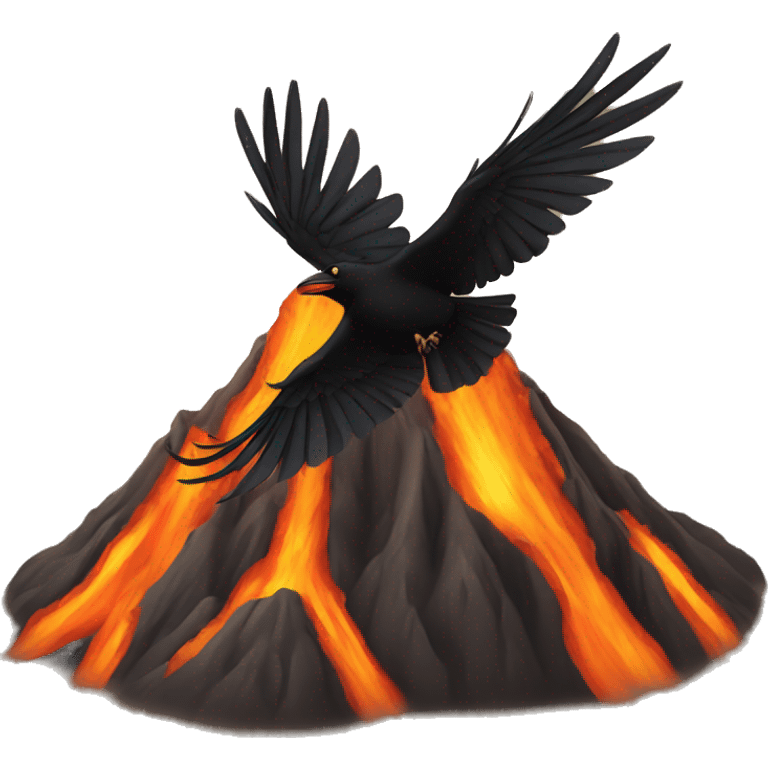 crow falling in a volcano emoji