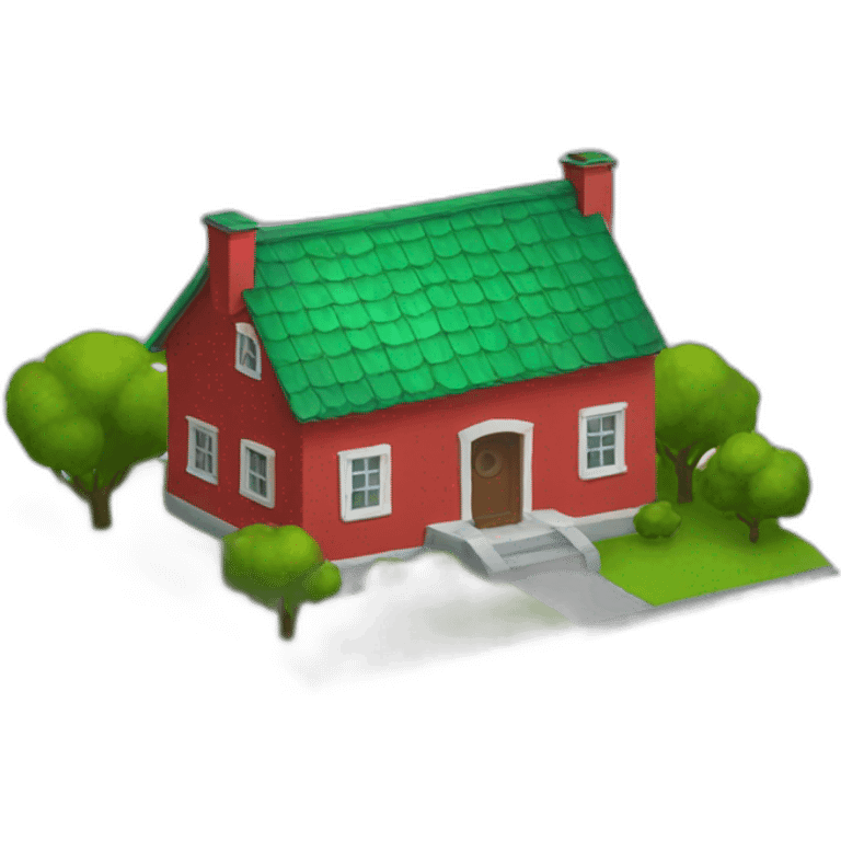 red house with green roof emoji