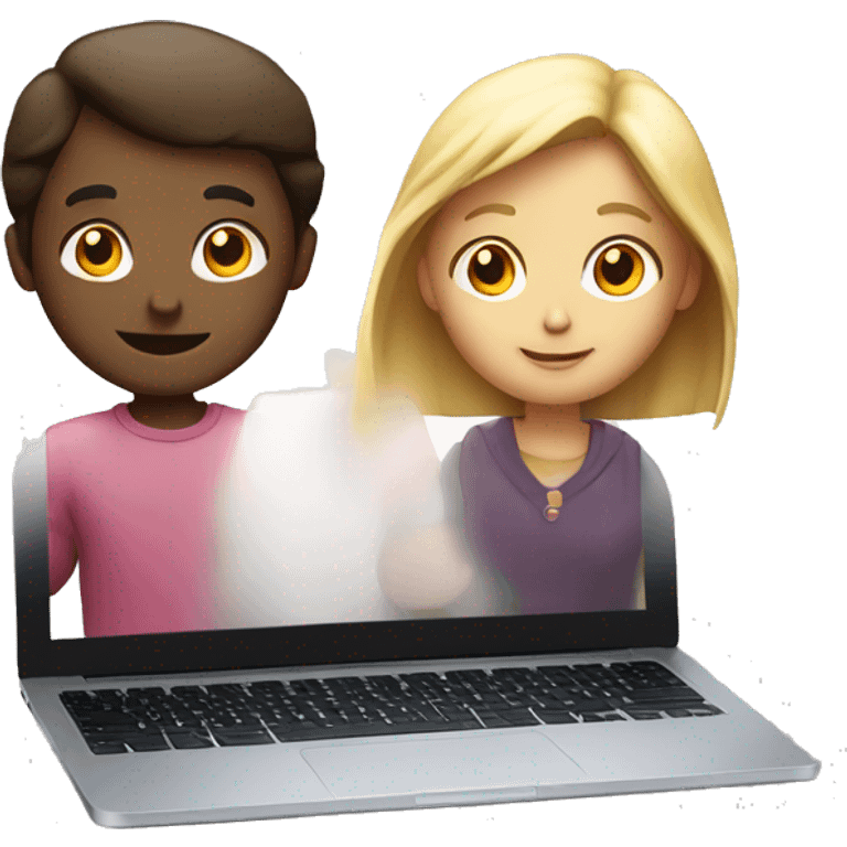 Girl and boy laptop with light above head emoji