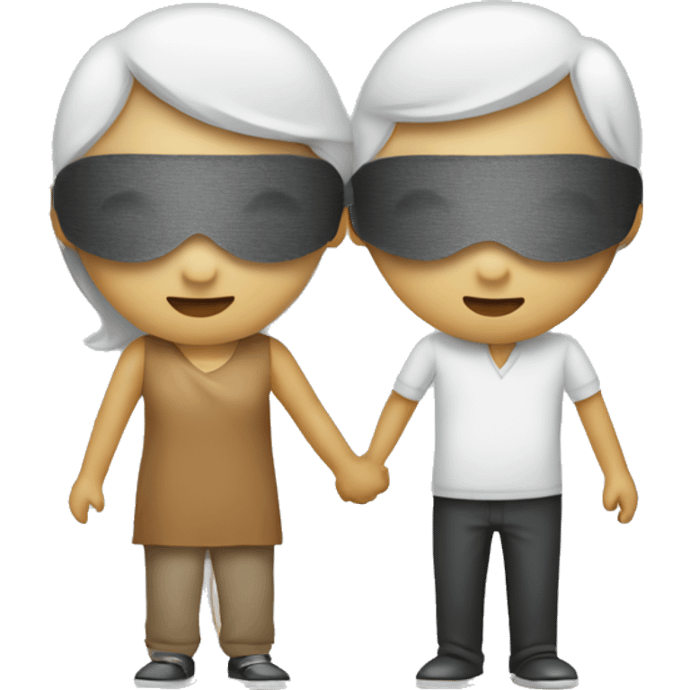 Two people with blindfolds and blind person sticks leading eachother  emoji