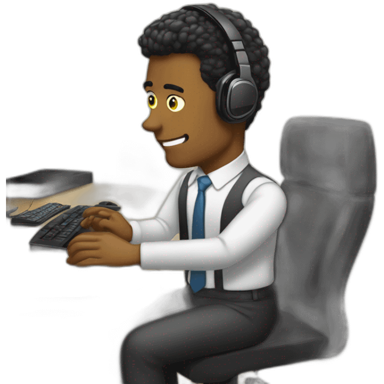 Joven formal con cabello negro, sin barba, con anteojos negros y usando head set de callcenter al estilo simpson emoji