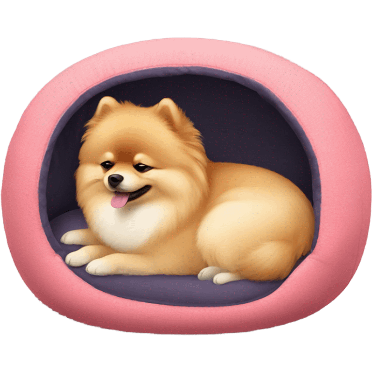 sleeping pomeranian in ping dog bed emoji