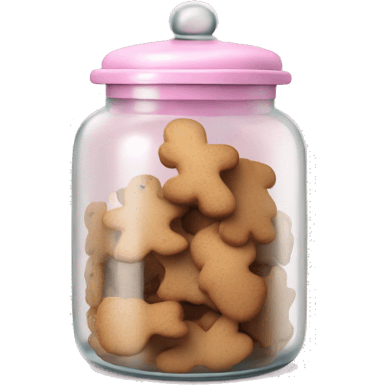 Realistic glass cookie jar with light pink lid full of gingerbread cookies isolated.  emoji