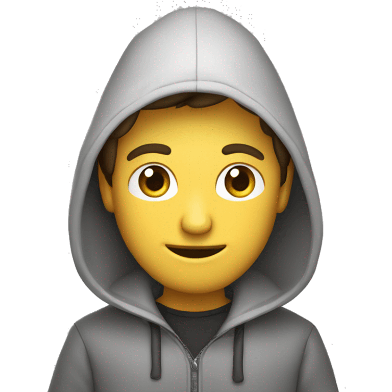 hombre con buzo y capucha con una macbook emoji