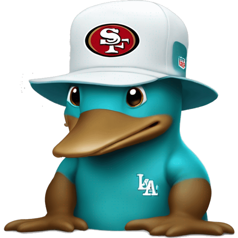 platypus in white 49ers hat with water emoji