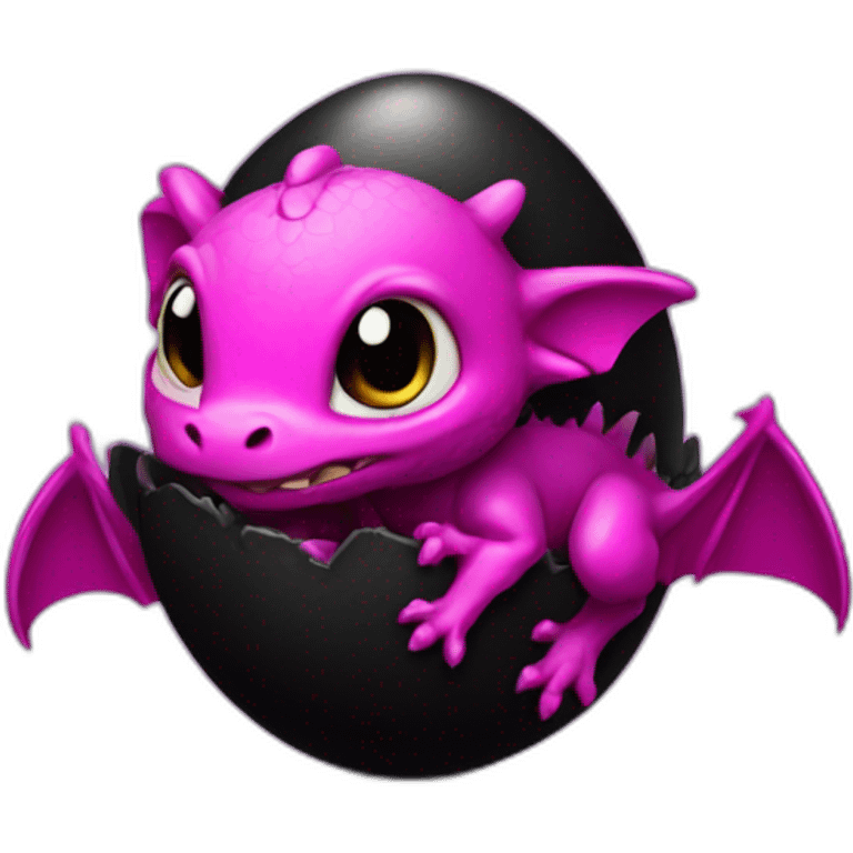 black and magenta baby dragon in egg emoji