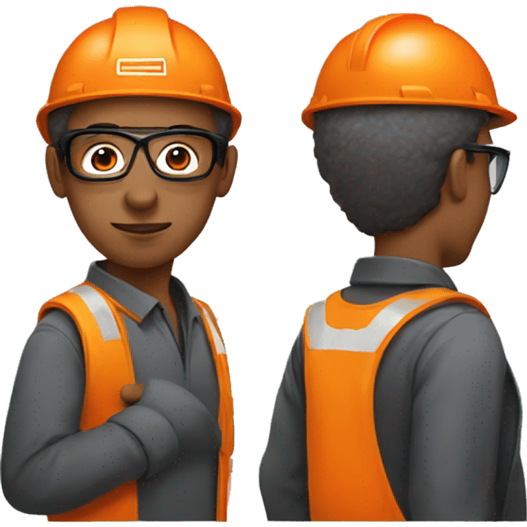 Young man with safety orange helmet, glases and earplugs emoji