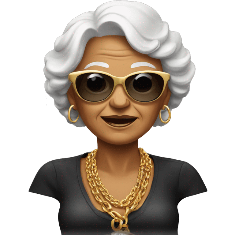 rich grandma in sunglasses with a gold chain emoji