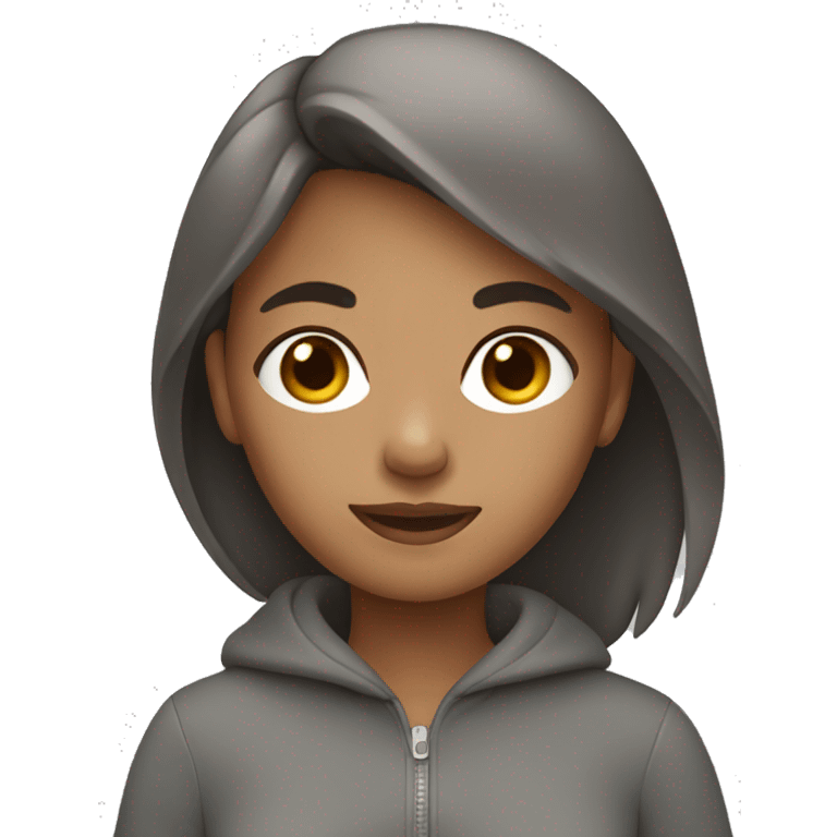 Girl wearing all grey with brown hair emoji