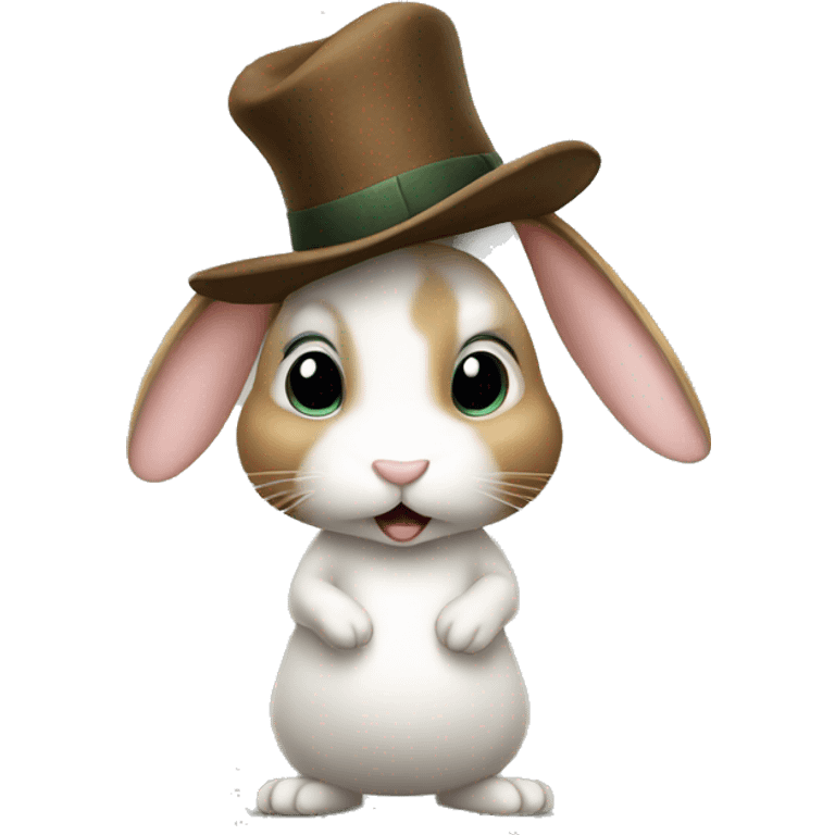 rabbit stands on two legs with a hat emoji