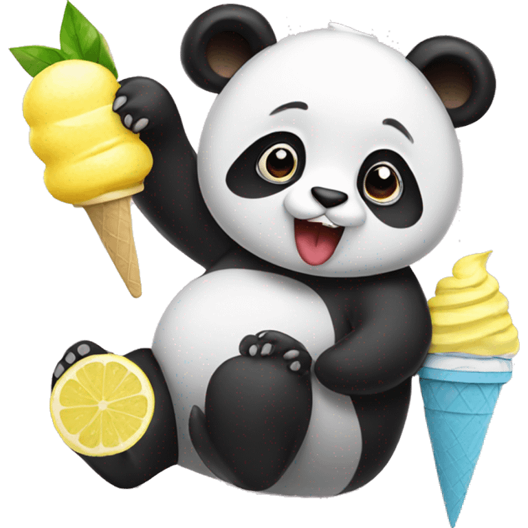 Panda eating ice cream and lemon emoji