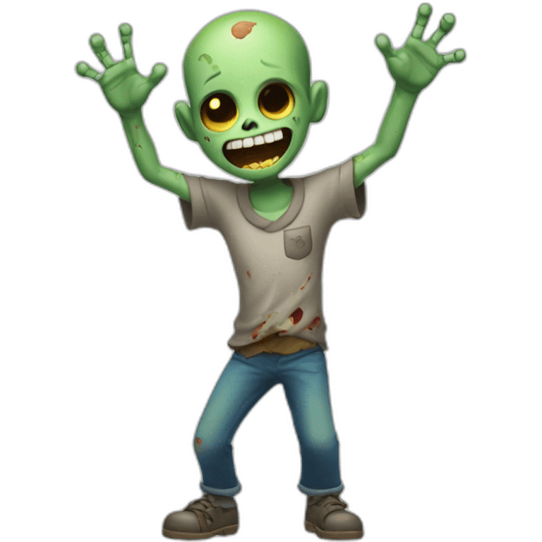 Happy zombie boy with both hands in the air emoji