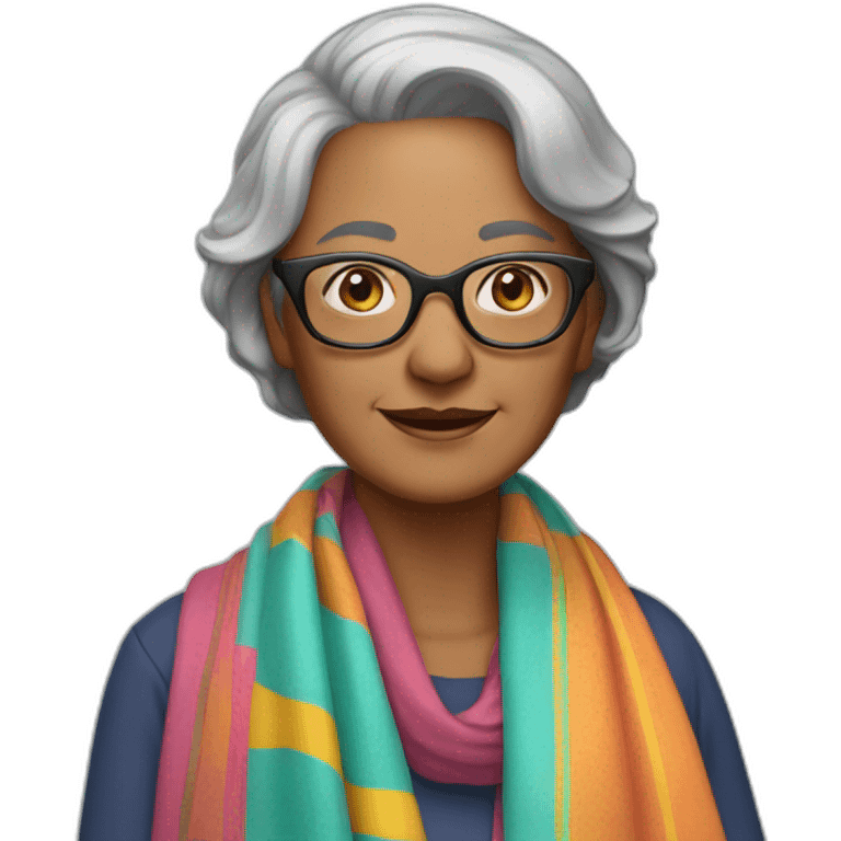 middle-aged-woman-with-graying-bob-and-glasses-wearing-colorful-shawl emoji