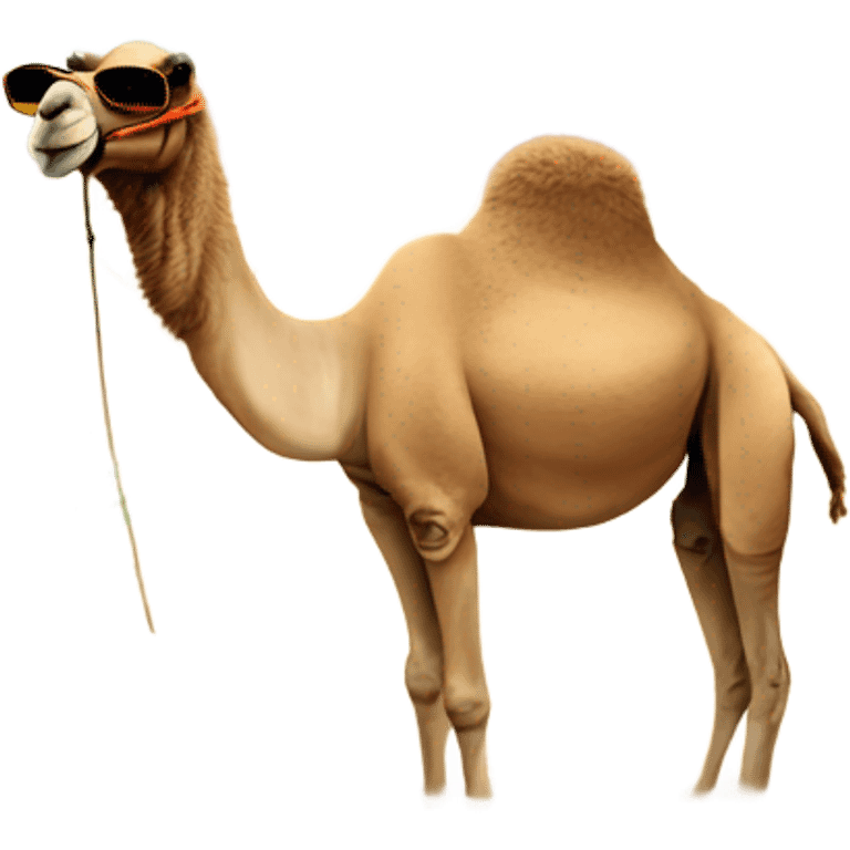 Camel wearing sunglasses in a small pond in desert emoji