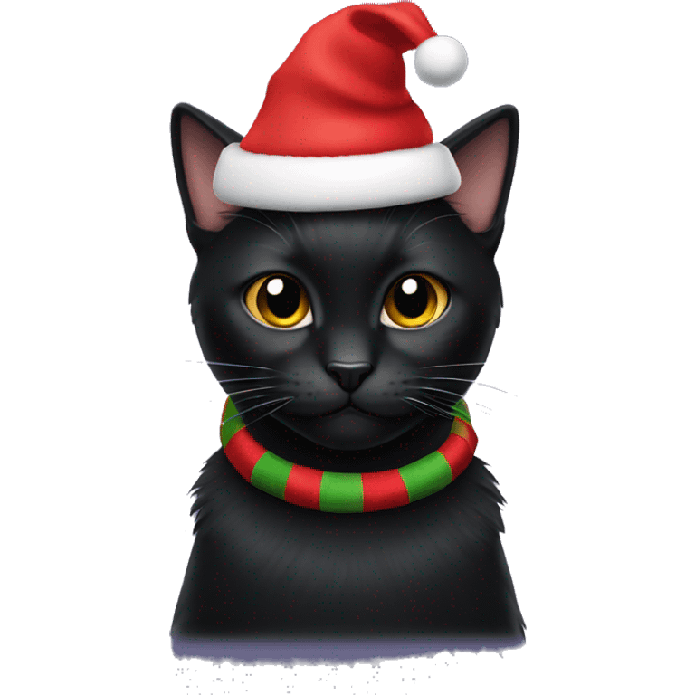 black cat wearing christmas hat emoji