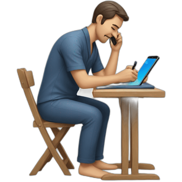 Man writing massage by phone emoji