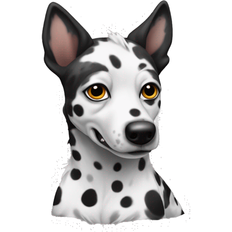 Evil velociraptor Australian cattle dog only black and white with black spots emoji