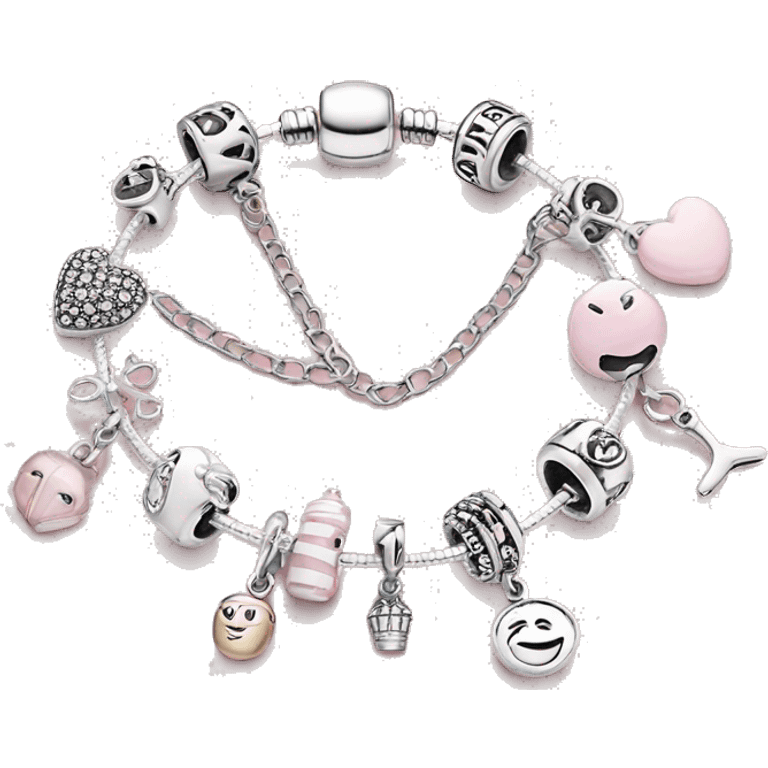 Silver pandora charm bracelet with light pink charms emoji