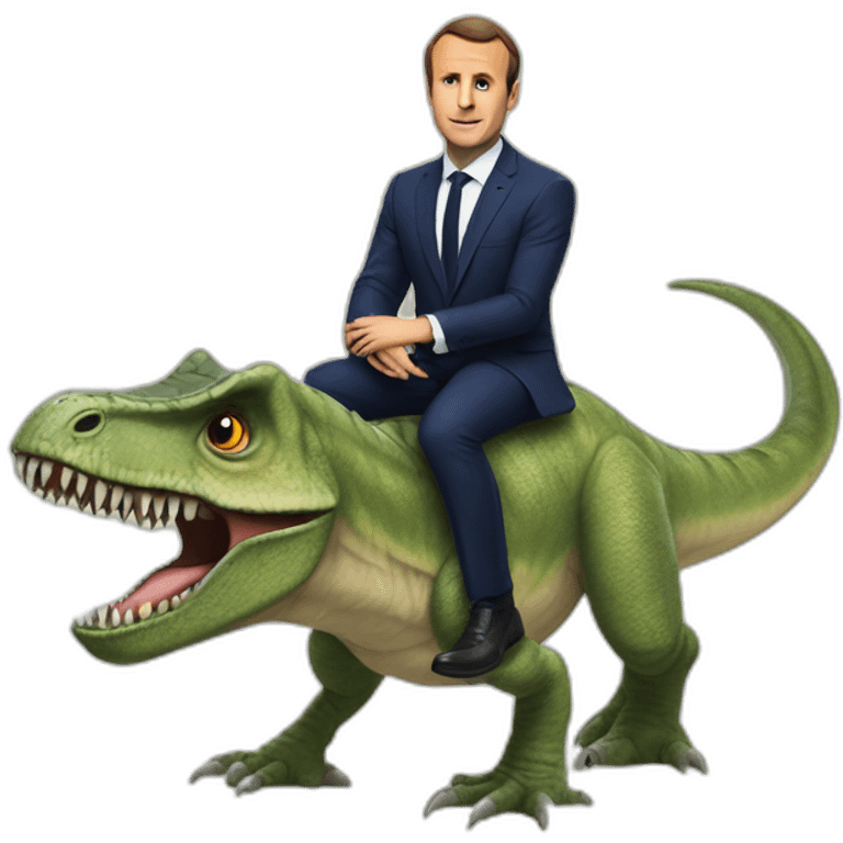 Macron sur un dinosore emoji