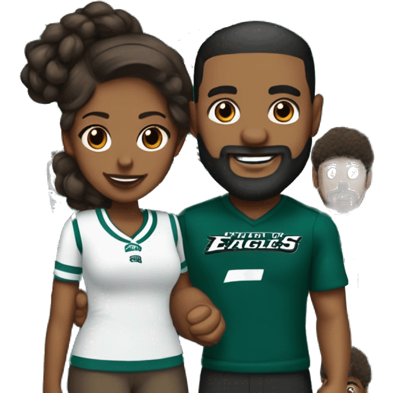  Brown guy with beard and mustache holding hands with a brown girl with her hair in a bun in Philadelphia eagles clothing  emoji