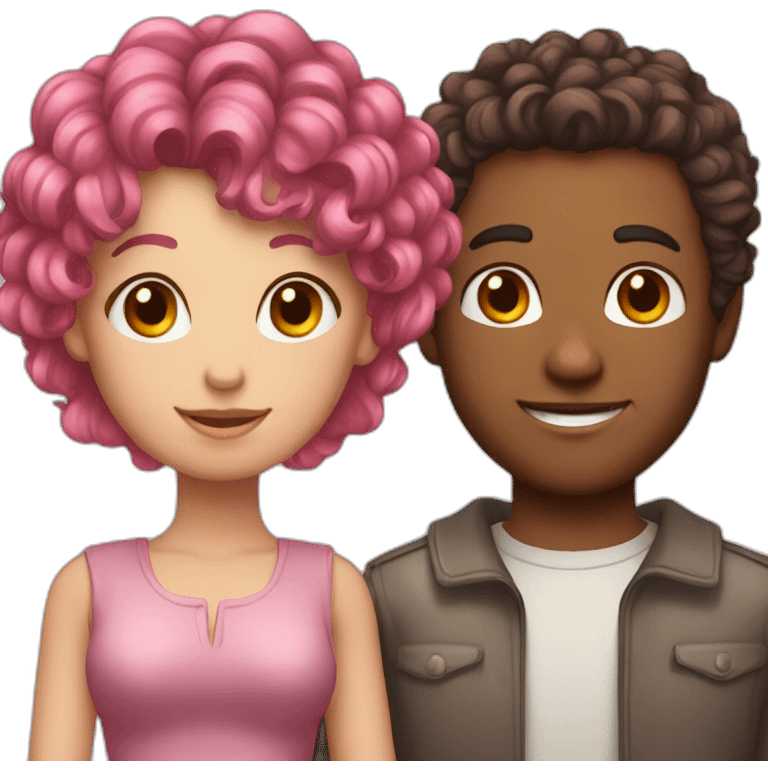 pink hair girl in love with a man with brown curly hair emoji