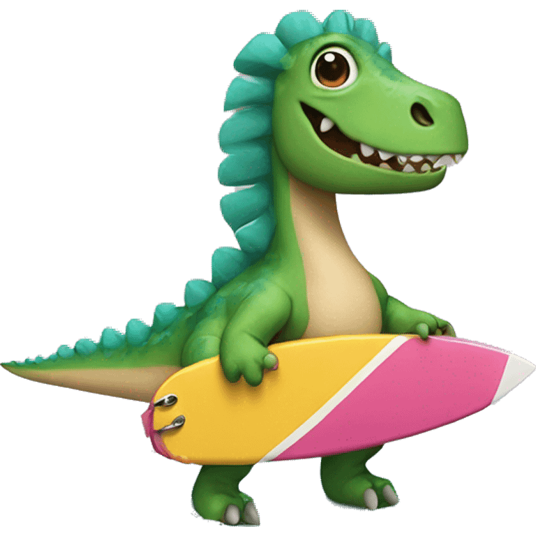 Dinosaur in a surf board riding a tutu  emoji