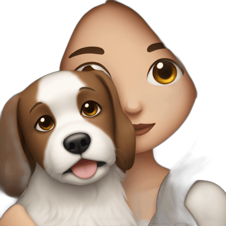 long brown hair girl cuddling a black and white dog emoji