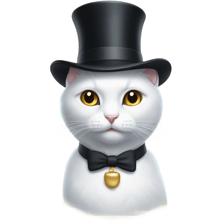 White cat wearing a white top hat  emoji