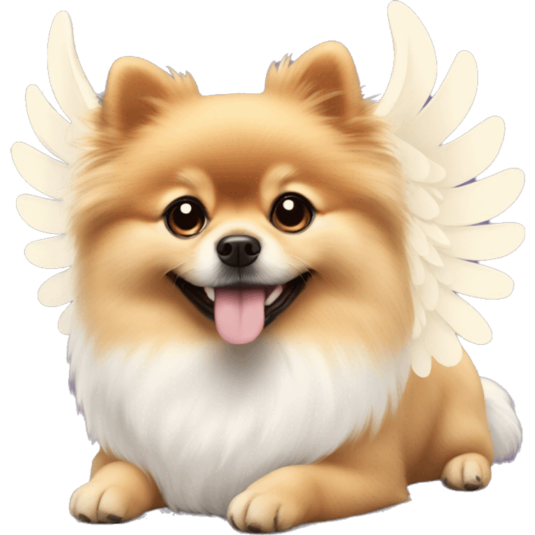 Pomeranian with angel wings and smiling  emoji