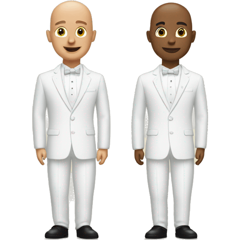 two male grooms in white one bald emoji