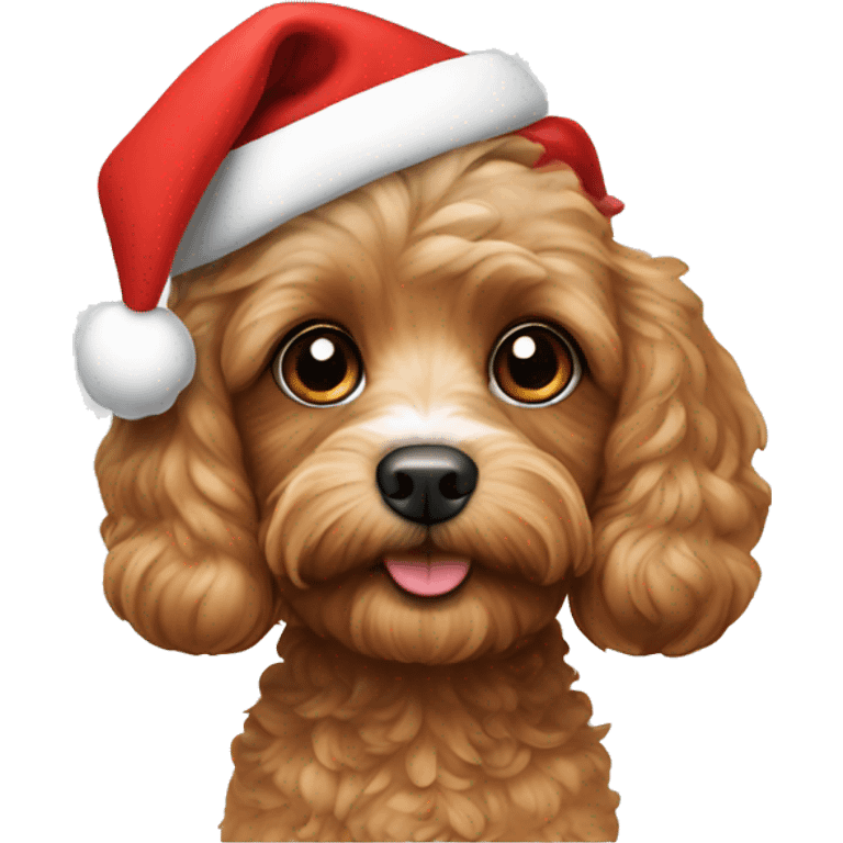 Cavapoo with a Christmas hat emoji