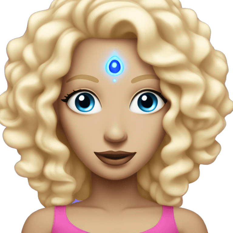 pink diva with thin andromedan face long blonde hair and blue eyes glowing third eye emoji