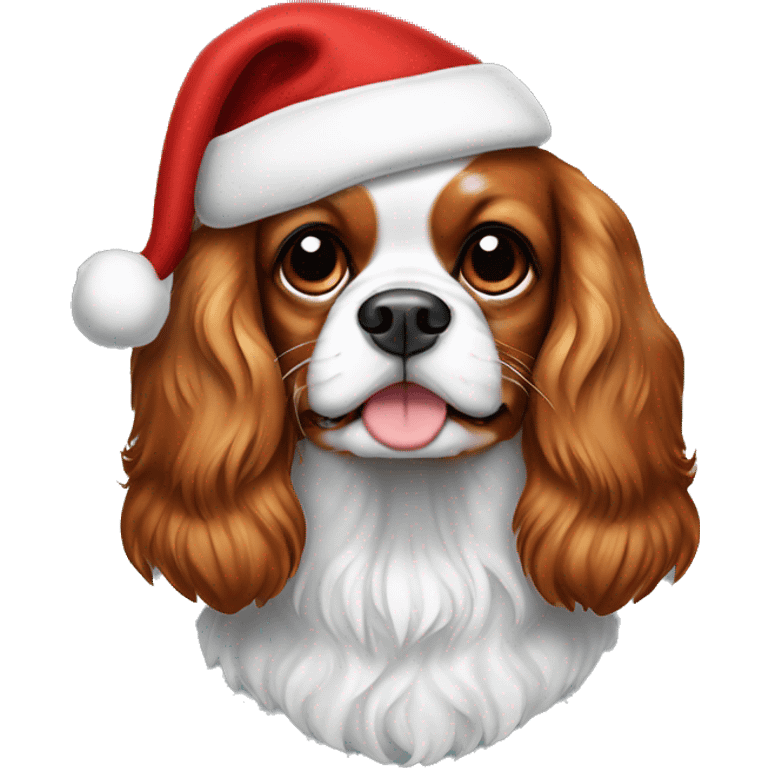 Blenheim Cavalier King Charles Spaniel dog with a Santa hat emoji