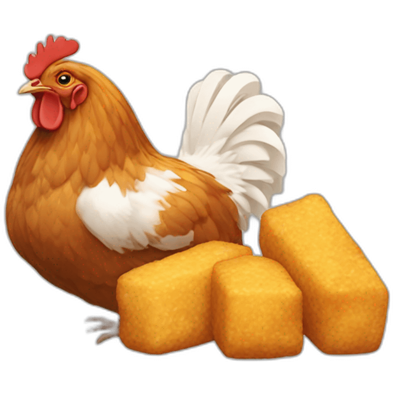 Un poulet qui mange un nugget emoji