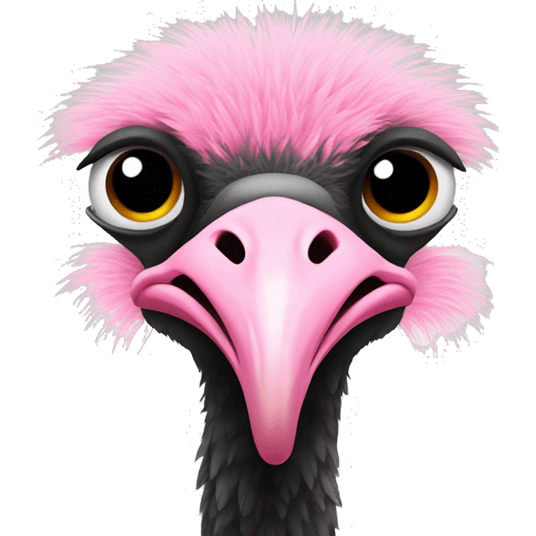 ostrich full body with pink neck and black feathers with white at the border emoji