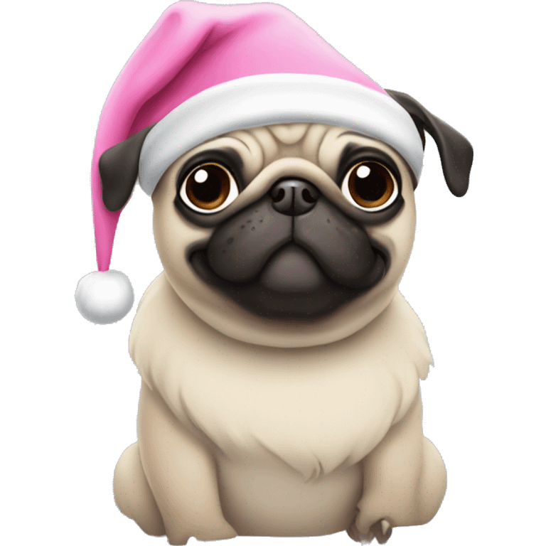 pug wearing pink santa hat emoji