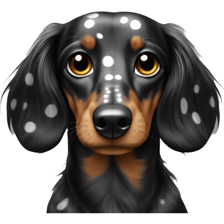 Black & silver spotted long haired Dachshund emoji