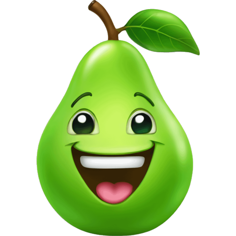 Shiny Green Cute pear with tongue emoji