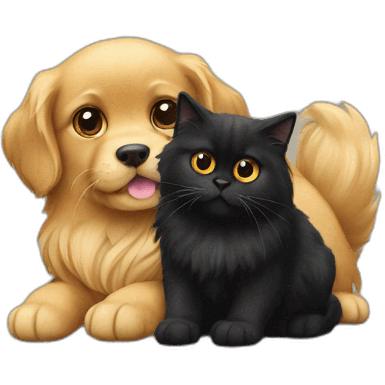 a golden retriever and a black persian cat together  emoji