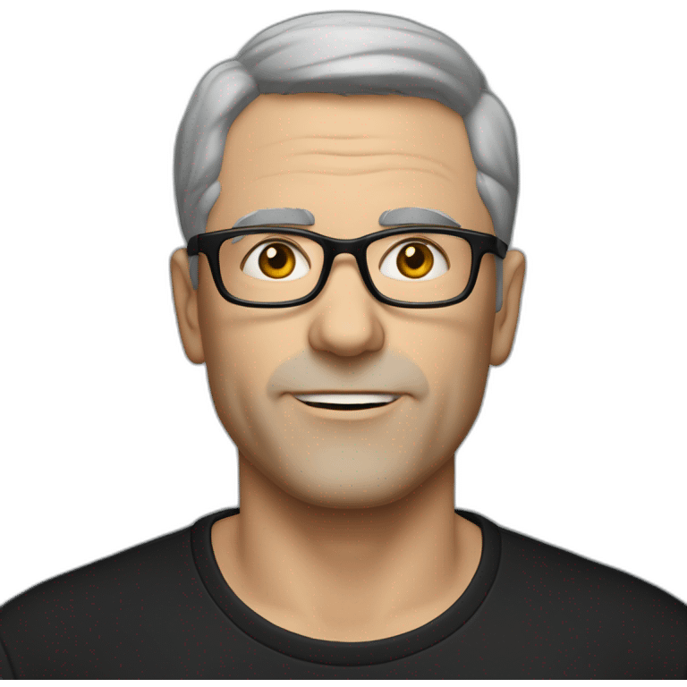 middle-aged-thin-white-man, black-short-hair-&-glasses,-wearing-black-t-shirt, facing right emoji