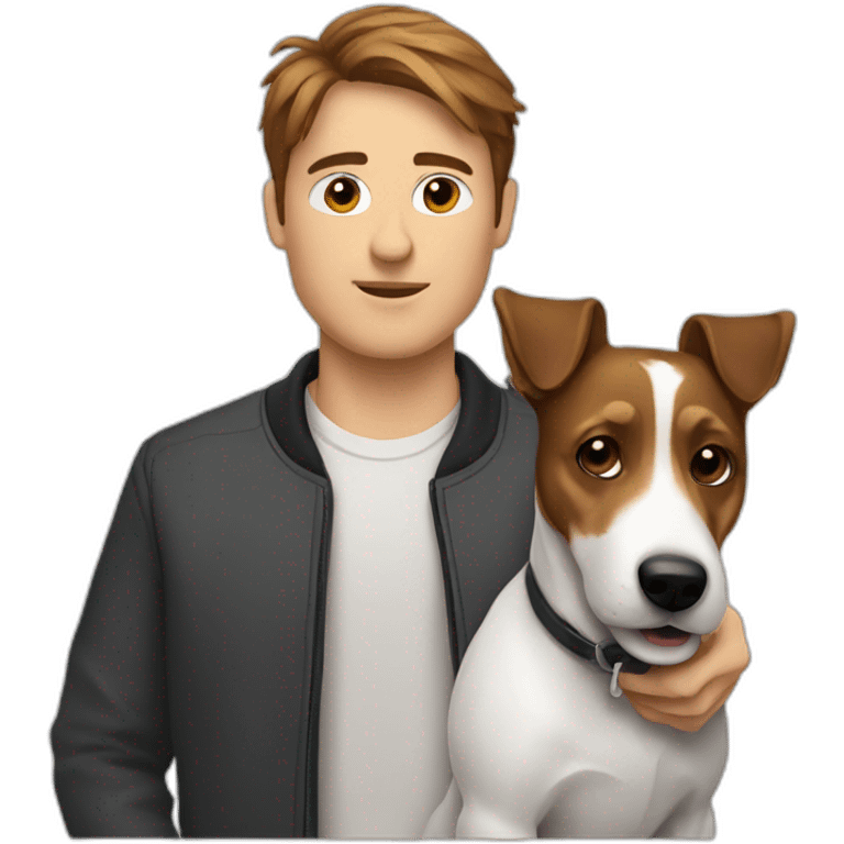 Man with modern brown hair cut with jack russell terrier dog emoji