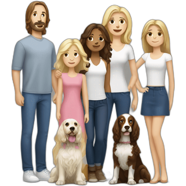 8person brunette family with 2 blondes and 2 springer spaniels emoji