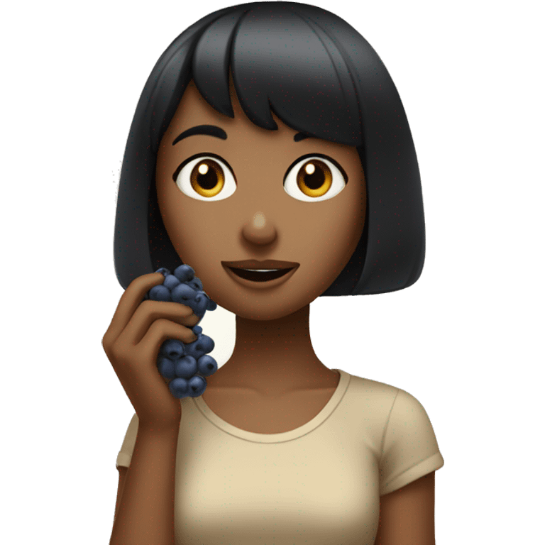 tan girl with short black bangs eating blueberries emoji