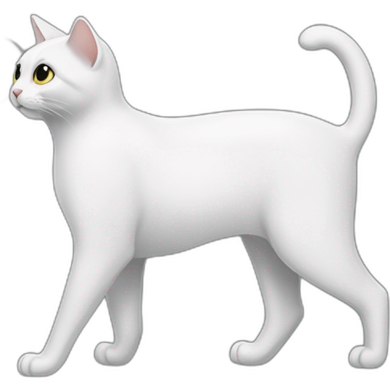 black and white cat with black forehead, body, legs, tail, ears, head, neck and white chest, stomach, muzzle, nose, chin, and paws cat walking profile emoji