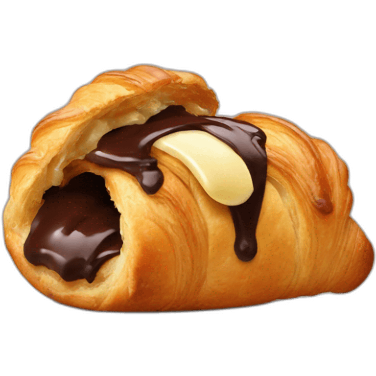 A chocolate croissant being eaten by a mouth emoji