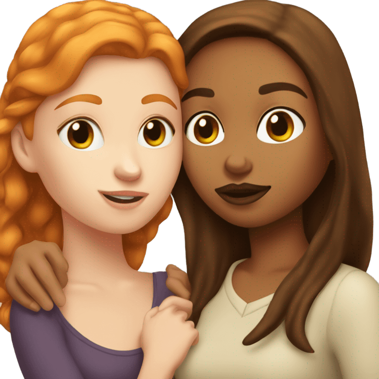 Ginger white girl kissing brunette girl emoji