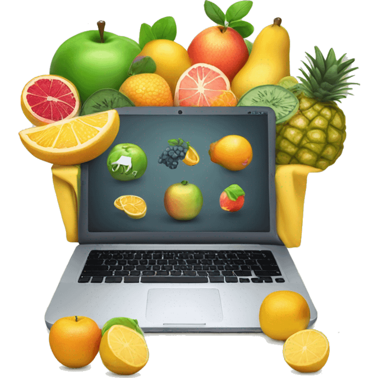 Laptop screen with web ecommerce fruit money emoji